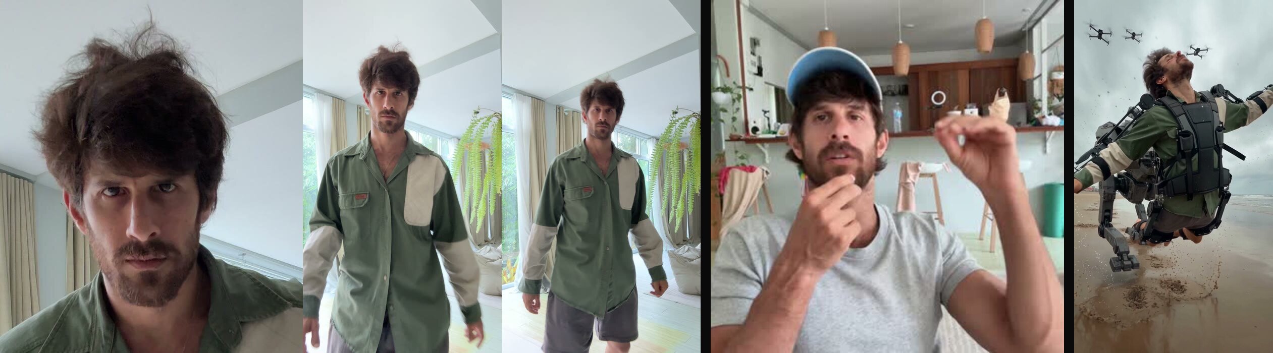 Three stills of me, one frame of the voice clip and one frame of the opening clip